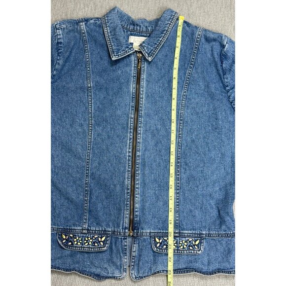 Christopher & Banks Denim Jacket Womens Medium Embroidered Floral Accents Zip - Picture 11 of 16